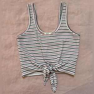 Bozzolo Pink, Navy, and White Striped Tie Waist Crop Top. Size M